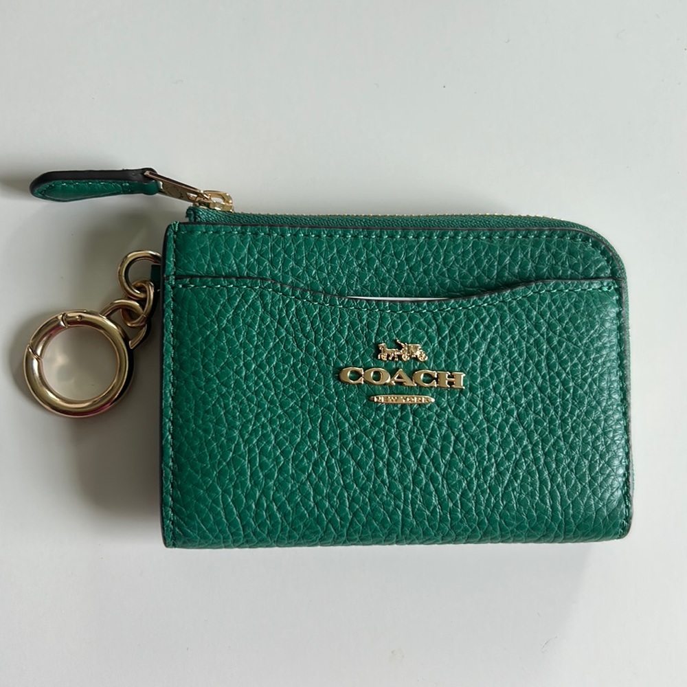 Coach green zip card case